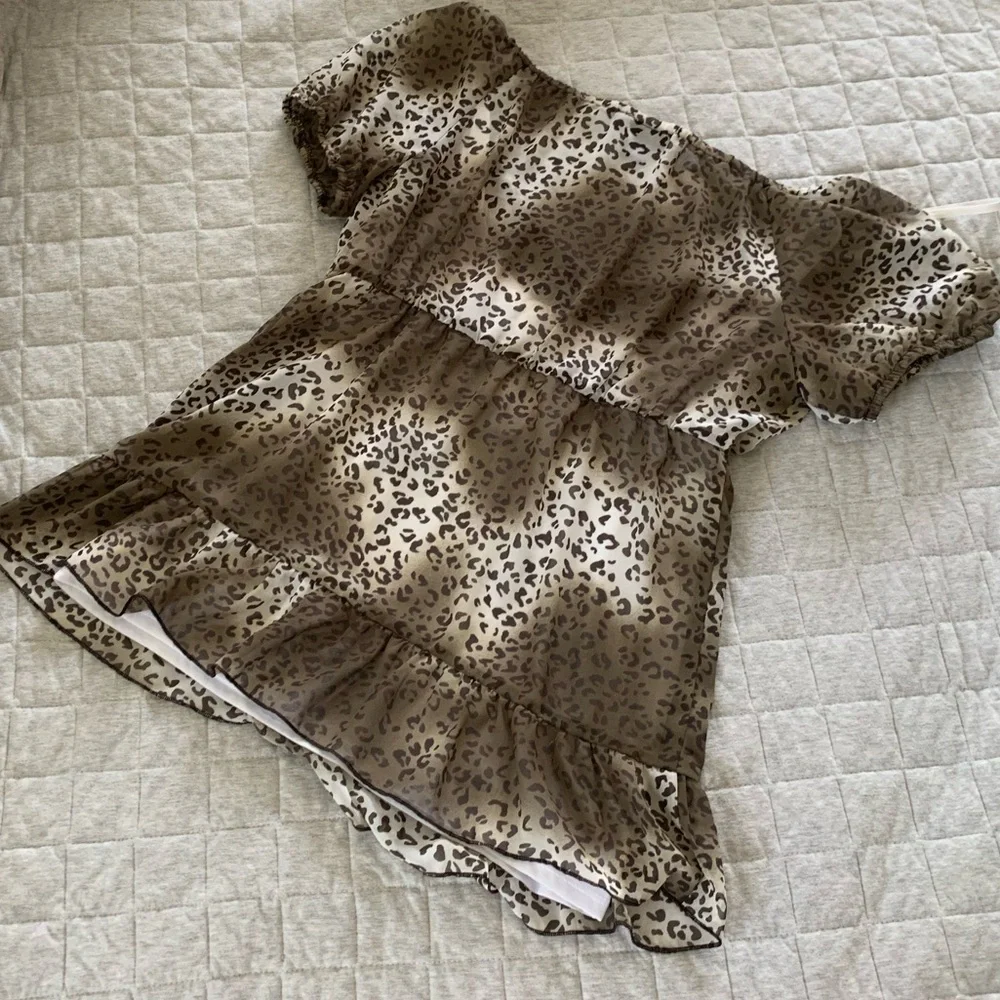 Vintage Y2K AGB cheetah babydoll puff sleeve tie back blouse built in tank top - Picture 2 of 6